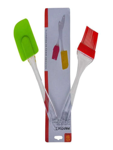 2 Pcs Set of Silicone Brush & Spatula Assorted Colors