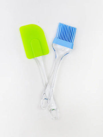 2 Pcs Set of Silicone Brush & Spatula Assorted Colors