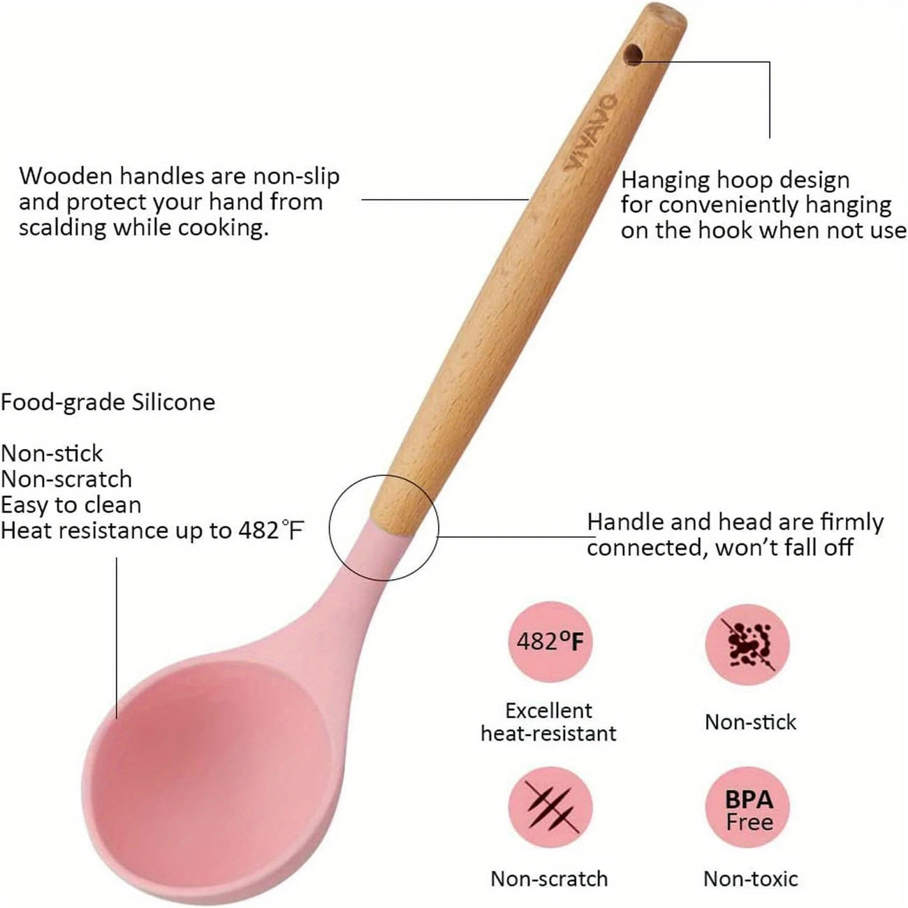 12pcs, Non-Stick Silicone Kitchen Utensil Set with Wooden Handles