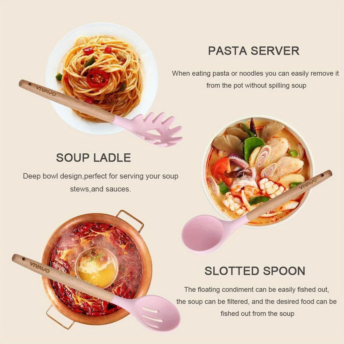 12pcs, Non-Stick Silicone Kitchen Utensil Set with Wooden Handles