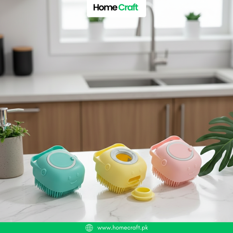 1pc Soft Silicone Shower Brush with Anti-Slip Handle