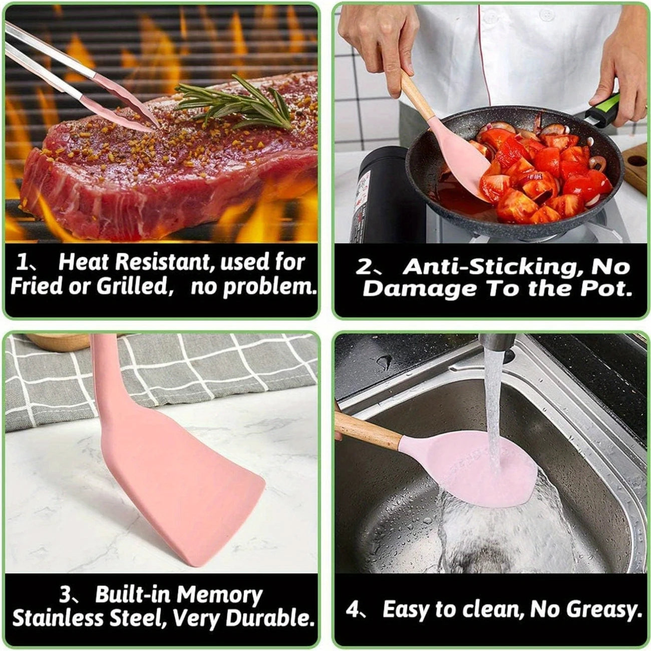 12pcs, Non-Stick Silicone Kitchen Utensil Set with Wooden Handles