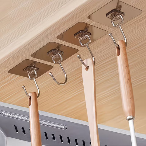 10pcs, Easy Adhesive Hook, for Door Back, Cabinet Inside, Bathroom, Kitchen Storage Adhesive Hook,