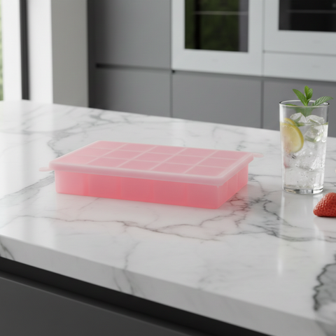 Silicone Ice Cube Tray Square Mold 15 Grids with Lid Easy Release Ice Cube Tray