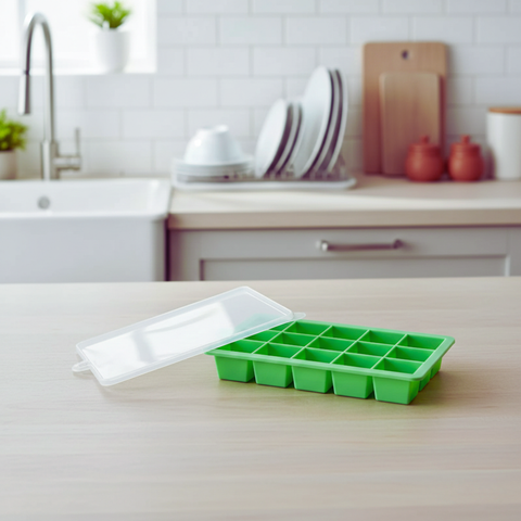 Silicone Ice Cube Tray Square Mold 15 Grids with Lid Easy Release Ice Cube Tray