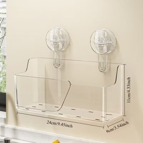 1pc suction cup kitchen storage box  wall-mounted seasoning rack