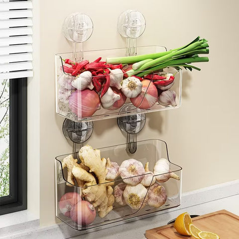 1pc suction cup kitchen storage box  wall-mounted seasoning rack