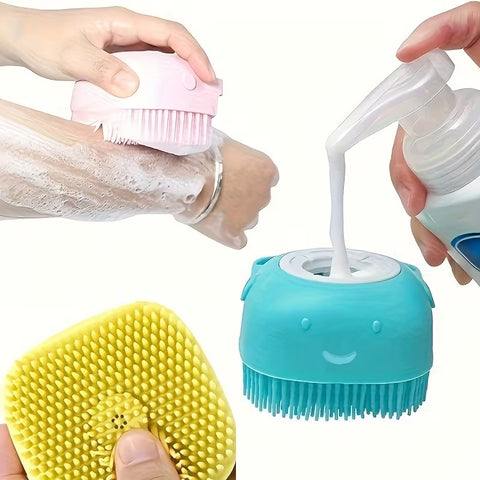 1pc Soft Silicone Shower Brush with Anti-Slip Handle
