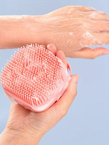 1pc Soft Silicone Shower Brush with Anti-Slip Handle