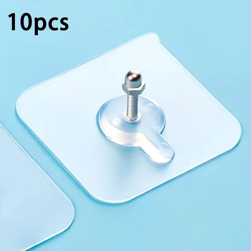 Set of 10 Adhesive Hooks That Require No Drilling, Featuring a Design And Adjustable Screw Cap.