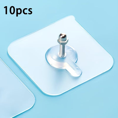Set of 10 Adhesive Hooks That Require No Drilling, Featuring a Design And Adjustable Screw Cap.