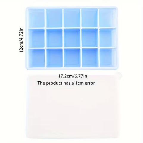 Silicone Ice Cube Tray Square Mold 15 Grids with Lid Easy Release Ice Cube Tray