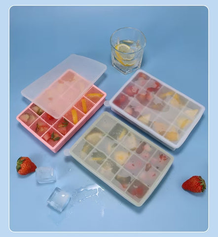 Silicone Ice Cube Tray Square Mold 15 Grids with Lid Easy Release Ice Cube Tray