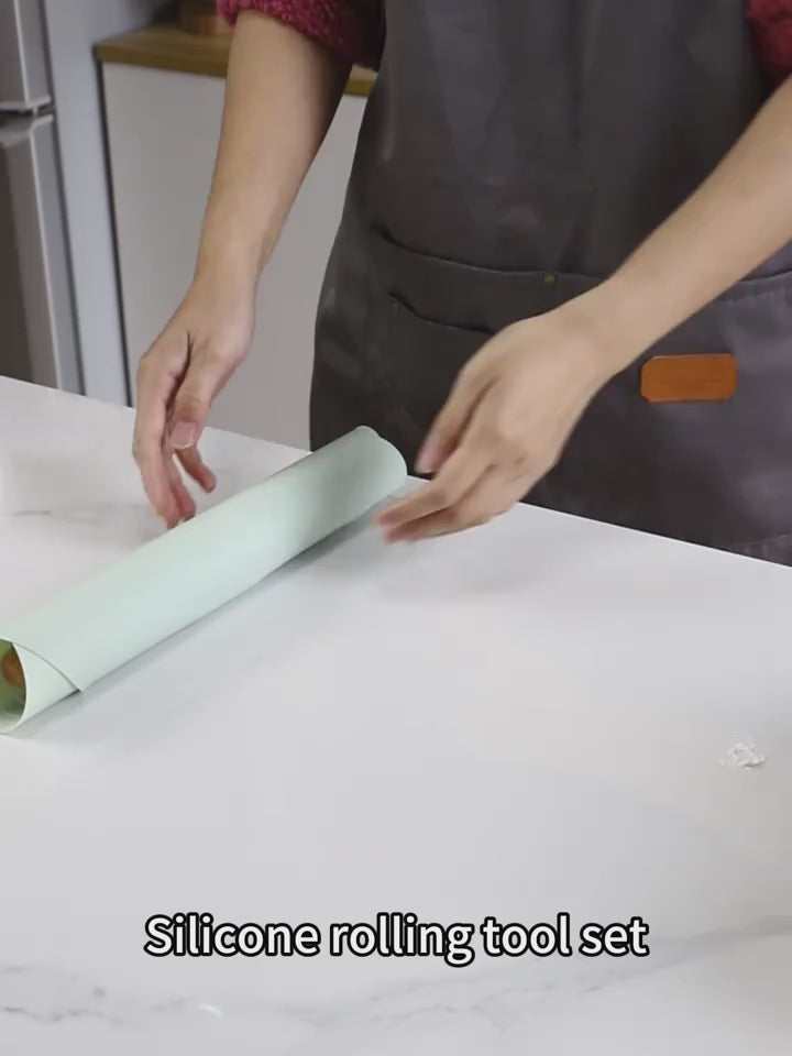 2pcs Premium Rolling Pin & Non-Stick Silicone Pastry Mat Set